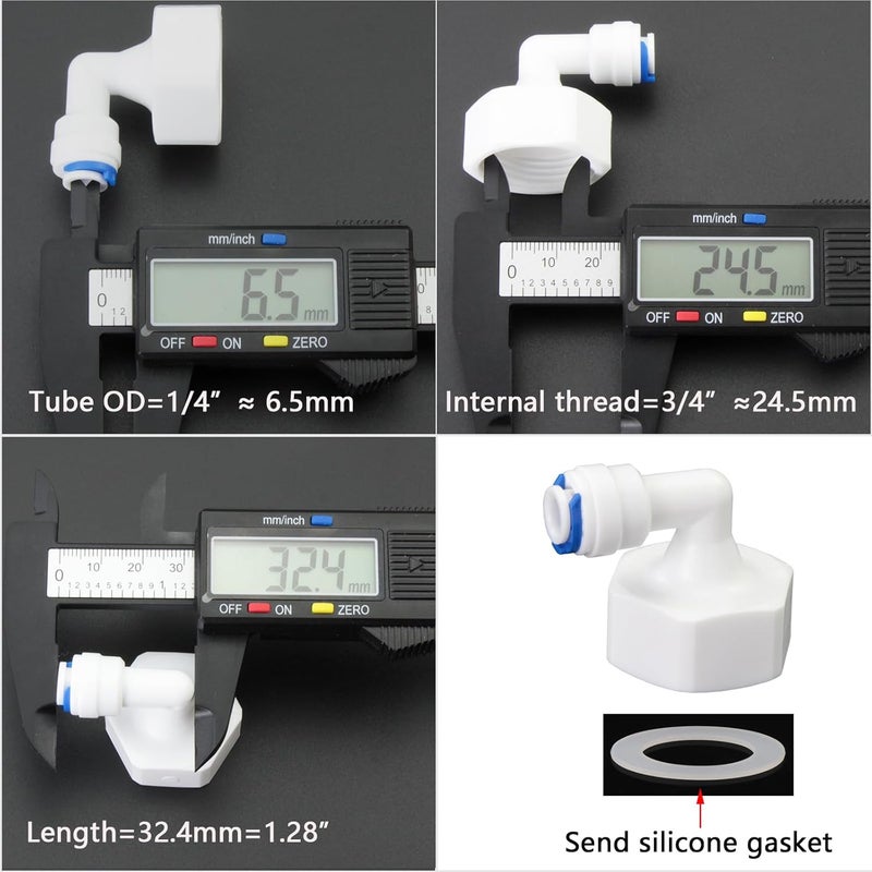 AimatRun 3/4 "internal thread elbow 1/4" outer diameter push in quick connect, reverse osmosis water filter hose double joint, pre purifier, water purifier, water pipe kit, FNPT internal thread plastic adapter - Image 3